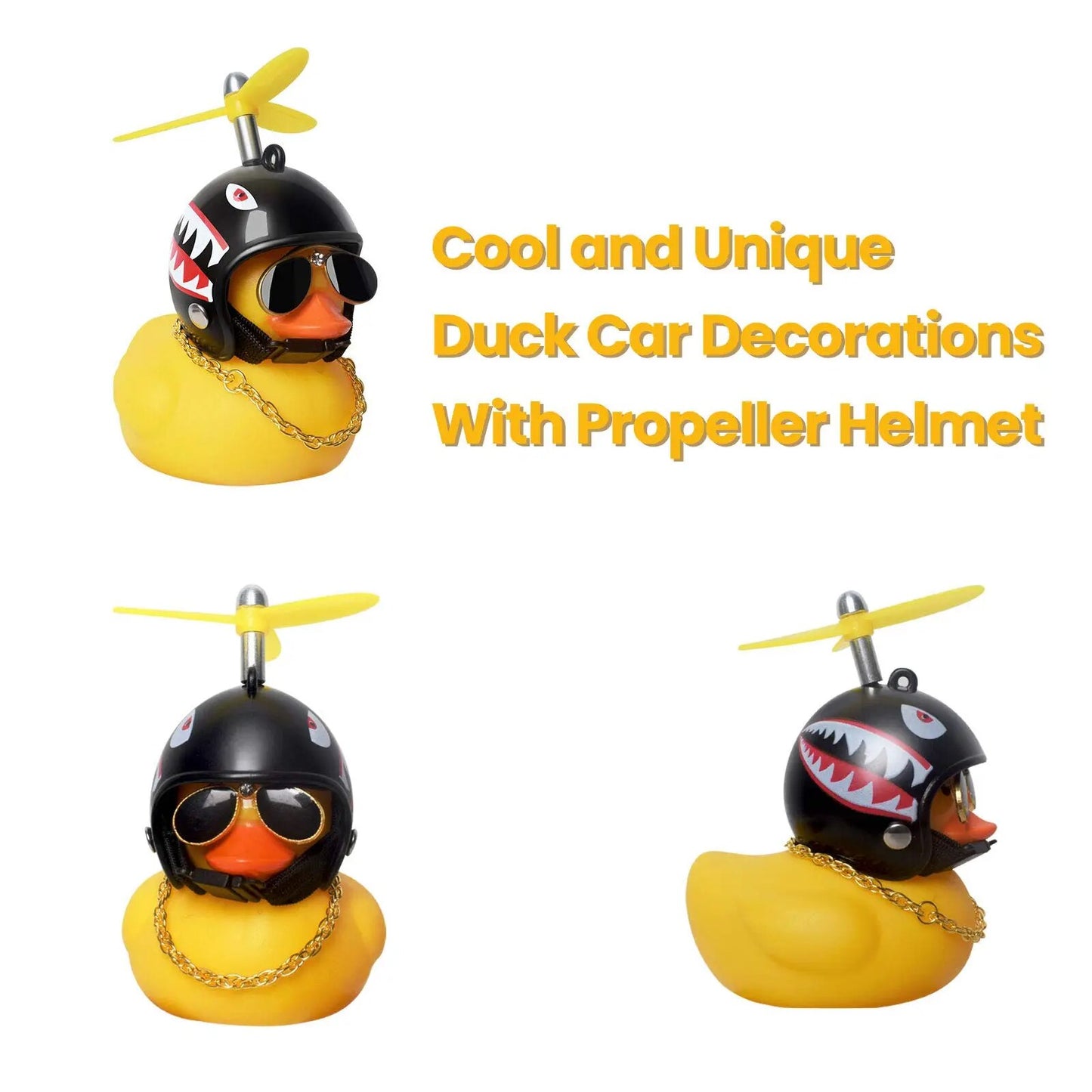 Cute Rubber Duck Car Decoration Funny Yellow Duck Car Ornaments Toys With Propeller Helmet Dashboard Decorations Car Accessory