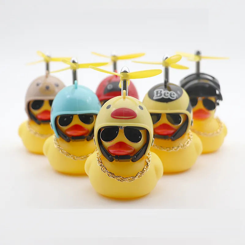 Cute Rubber Duck Car Decoration Funny Yellow Duck Car Ornaments Toys With Propeller Helmet Dashboard Decorations Car Accessory