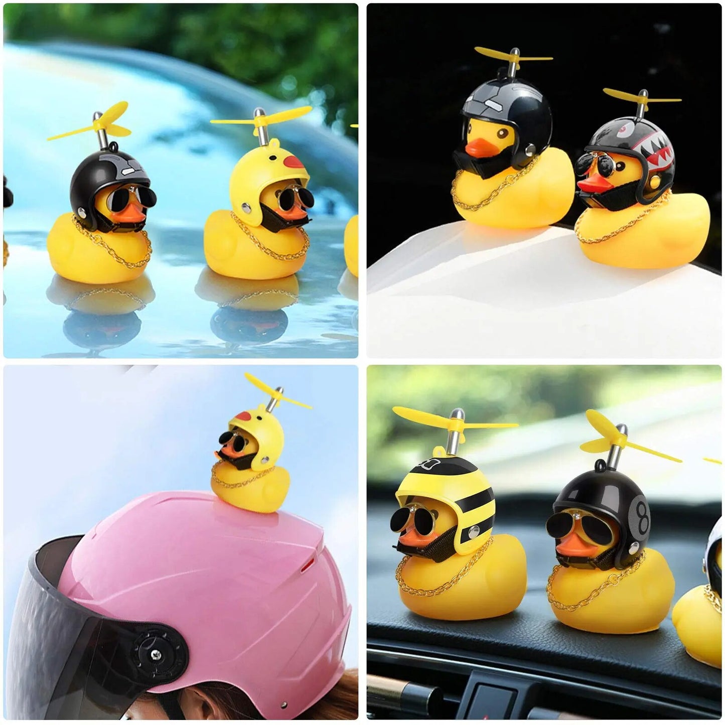 Cute Rubber Duck Car Decoration Funny Yellow Duck Car Ornaments Toys With Propeller Helmet Dashboard Decorations Car Accessory
