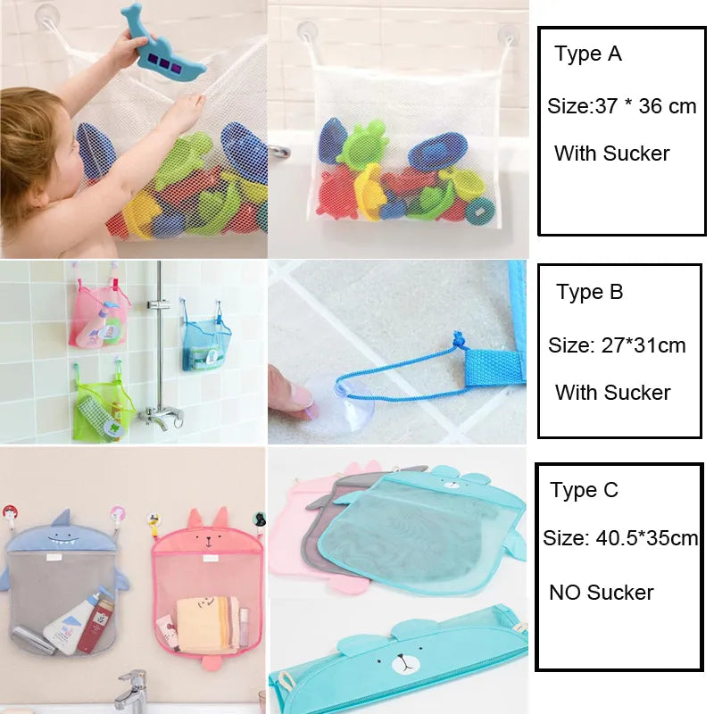 Baby Bathroom Mesh Bath Bag Kids Cartoon Basket Net Children's Games Network Waterproof Cloth Sand Toys Beach Storage Organizer