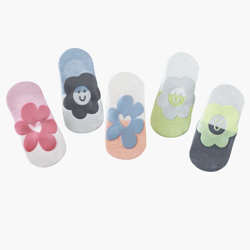 Soft Cotton Children's Anti-slip Boat Socks For Boys Girl Animal flower Low Cut Floor Kid Sock Four Season 0 to 5 Yrs