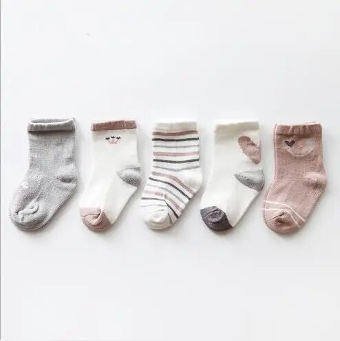 5Pairs/lot Spring and autumn new baby  tube socks combed cotton cartoon  loose mouth infant newborn animal stripe socks