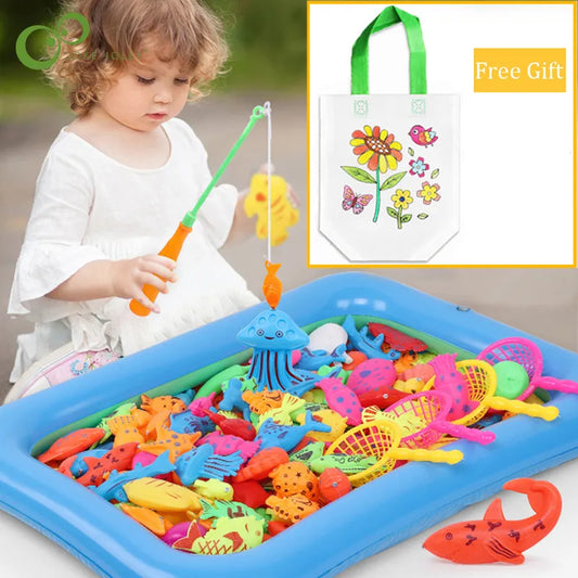 Children's Magnetic Fishing Parent-child interactive Toys Game Kids 2 Rod 10 3D Fish 1 Pool Water Baby Bath Toys Outdoor Toy