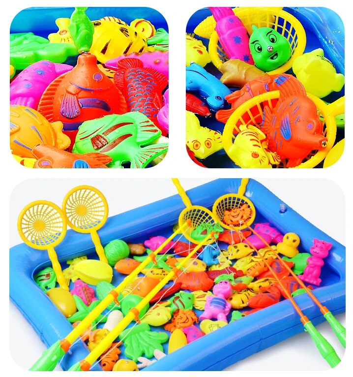 Children's Magnetic Fishing Parent-child interactive Toys Game Kids 2 Rod 10 3D Fish 1 Pool Water Baby Bath Toys Outdoor Toy