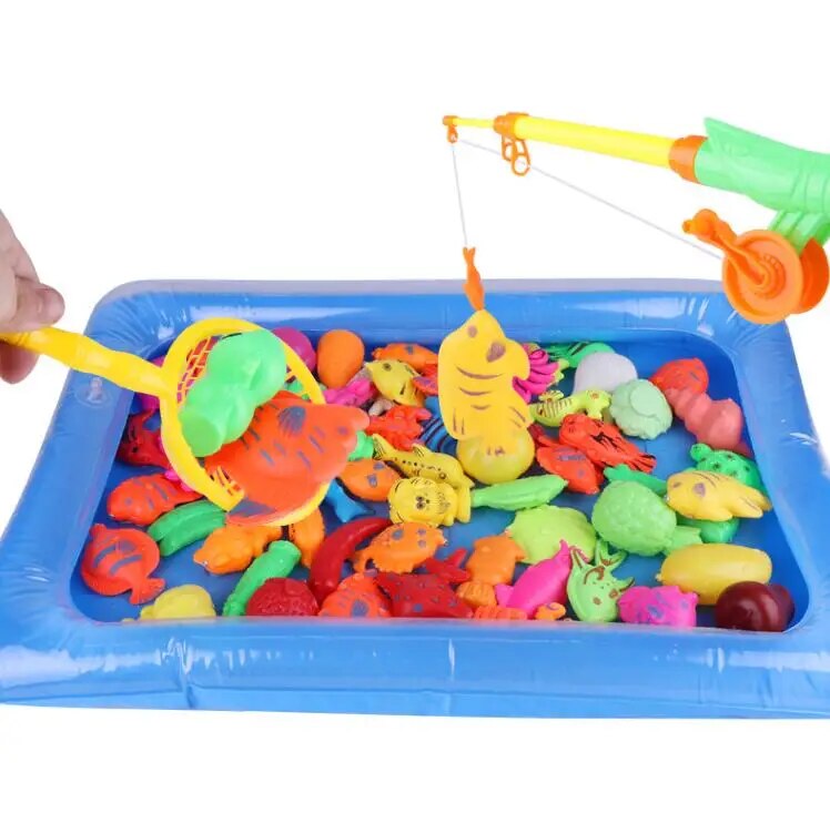 Children's Magnetic Fishing Parent-child interactive Toys Game Kids 2 Rod 10 3D Fish 1 Pool Water Baby Bath Toys Outdoor Toy