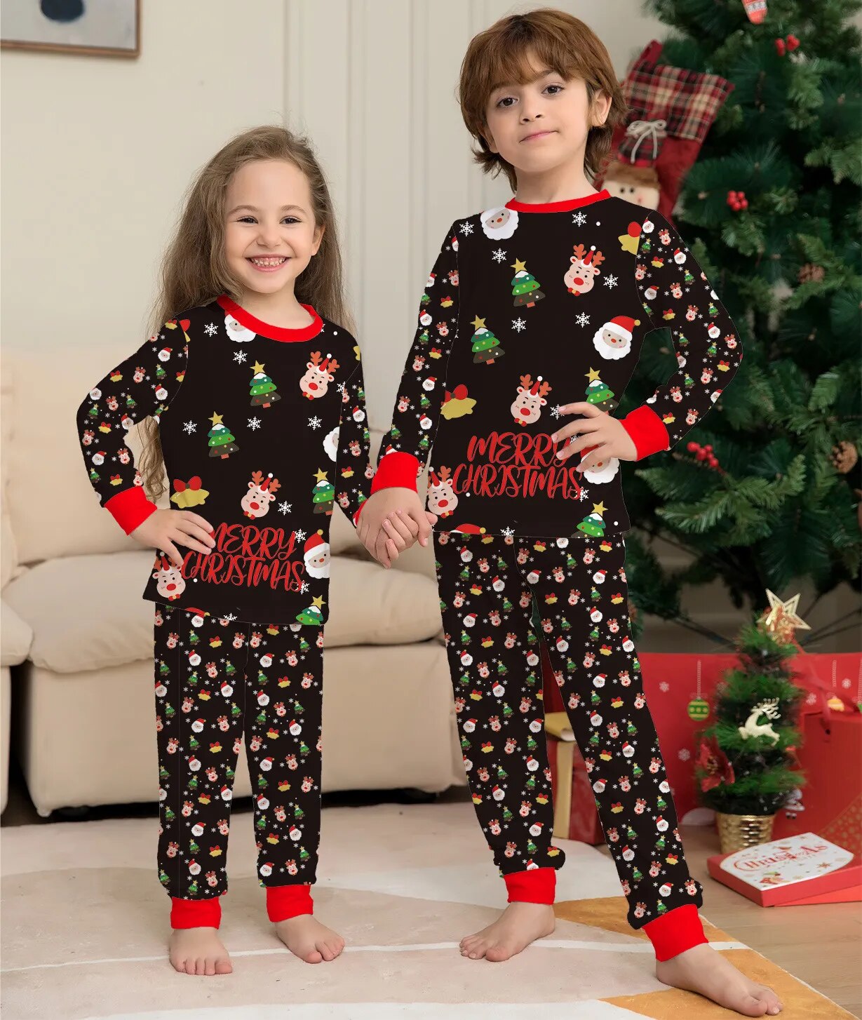 Xmas Family Matching Pajamas Set 2023 Christmas Deer Santa Print Pjs Adult Child Clothing Outfit set Baby Jumpsuit+Dog Clothes