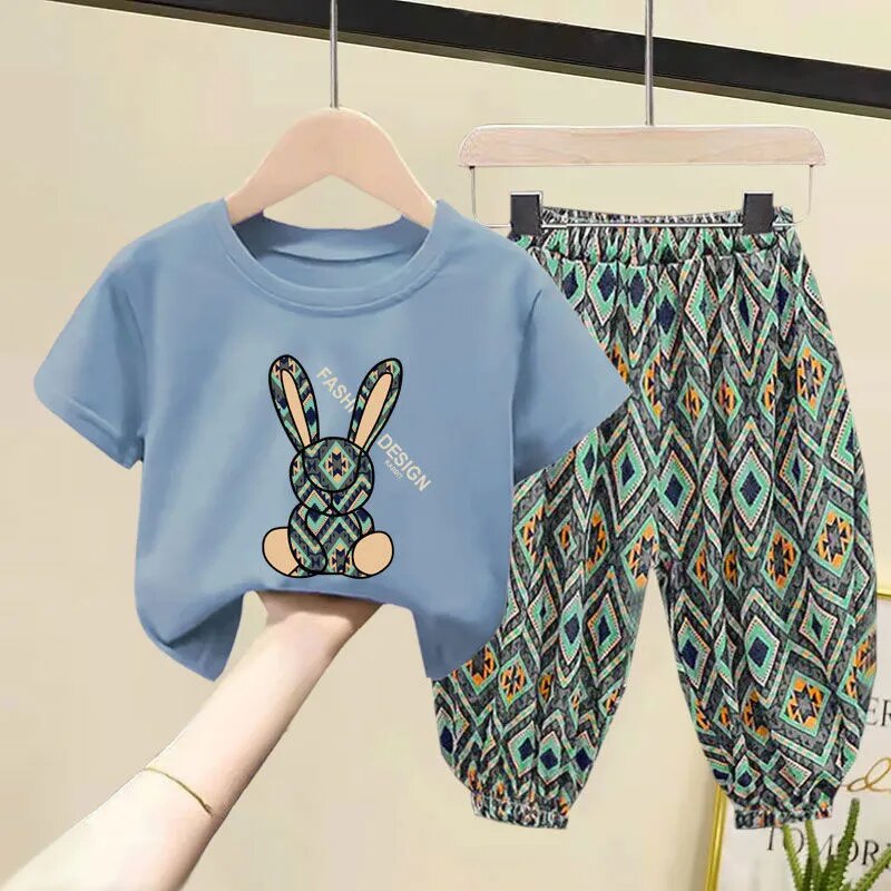 Children Clothing Set Boy Girl Clothes Summer Suit Baby Sets Cute Cotton Tshirt Pants Toddler Loungewear Soft Tracksuit 2-10Y