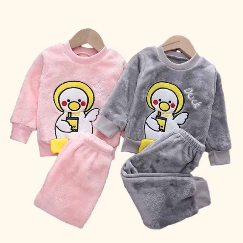 Autumn Winter Children Clothing Baby Pajamas Set Thick Flannel Fleece Child Sleepwear 2Pcs Sets Warm Home Suits Kids Clothes