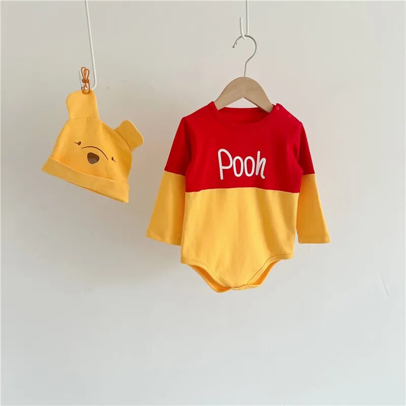 Spring Newborn Baby Rompers Sock Hat 3pcs Set Cartoon Mickey Mouse Pooh Boys Girls Jumpsuit Infant Costume Long Sleeve Bodysuits