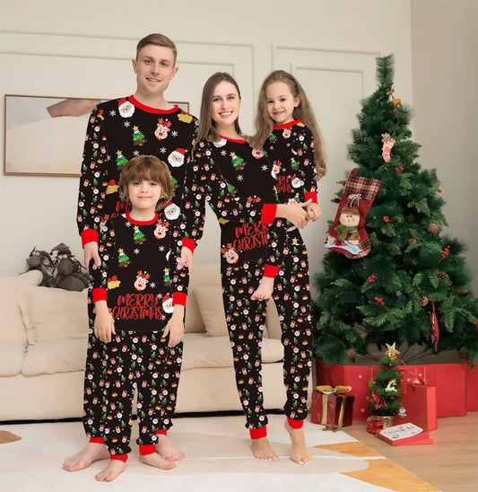 Xmas Family Matching Pajamas Set 2023 Christmas Deer Santa Print Pjs Adult Child Clothing Outfit set Baby Jumpsuit+Dog Clothes