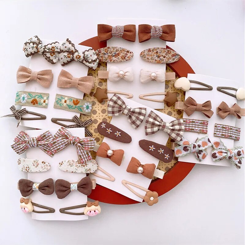 4/8pcs Korean Coffee Color Hair Pin Bow Knit Fabric Princess Hair Clips for Children Baby Girls Headwear Kids Hair Accessories