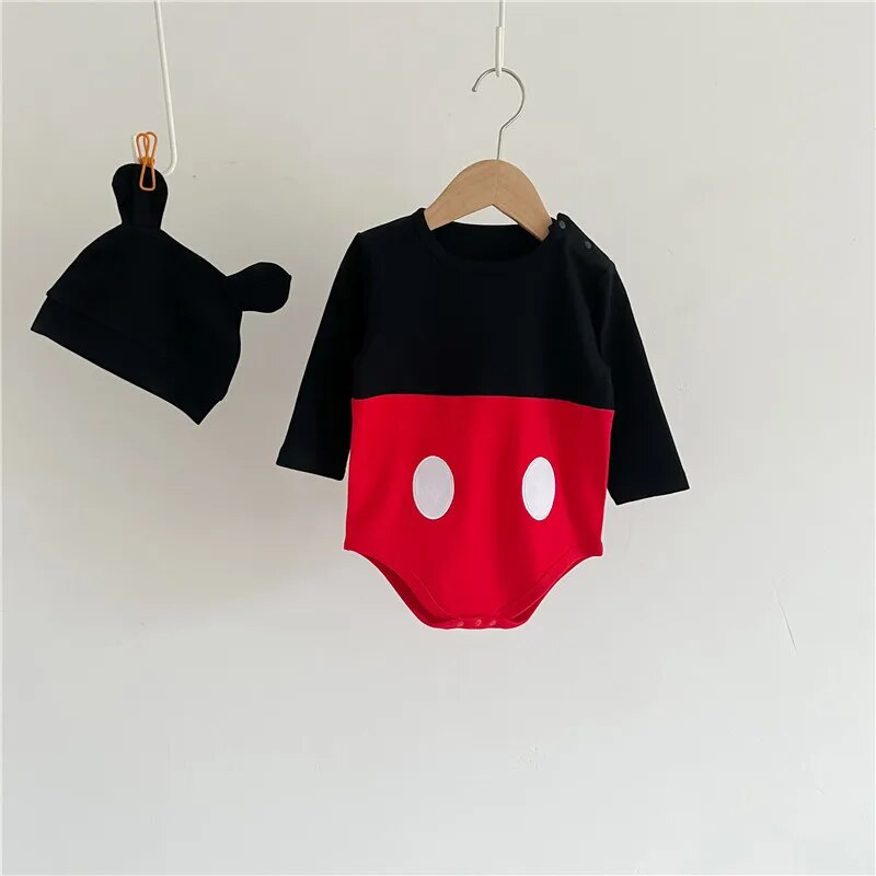 Spring Newborn Baby Rompers Sock Hat 3pcs Set Cartoon Mickey Mouse Pooh Boys Girls Jumpsuit Infant Costume Long Sleeve Bodysuits