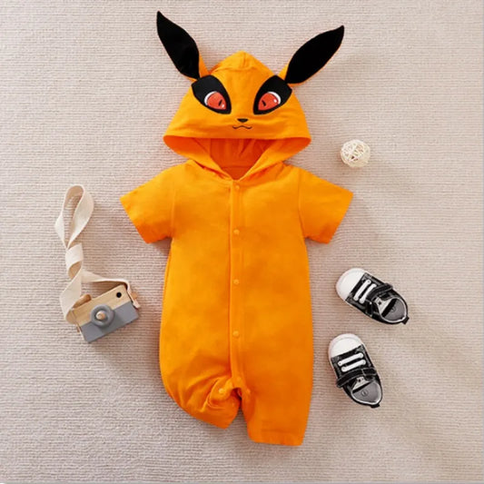 Dragon DBZ 2023 Summer Anime Baby Rompers Newborn Hooded Baby Clothes Cartoon Cosplay Kurama Costume Baby Boy Jumpsuit Pajamas