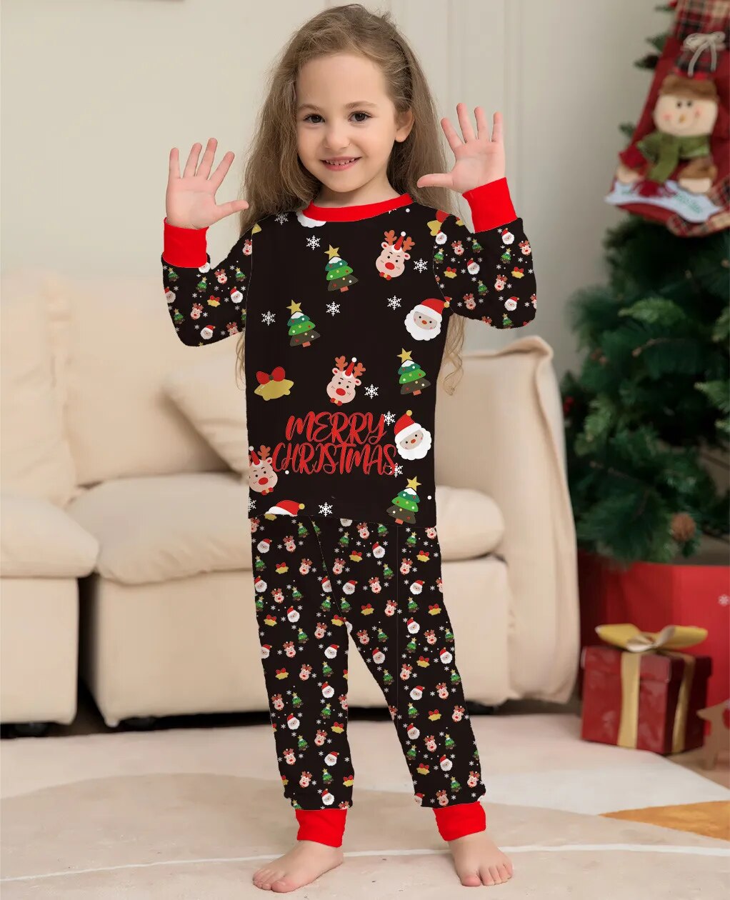 Xmas Family Matching Pajamas Set 2023 Christmas Deer Santa Print Pjs Adult Child Clothing Outfit set Baby Jumpsuit+Dog Clothes